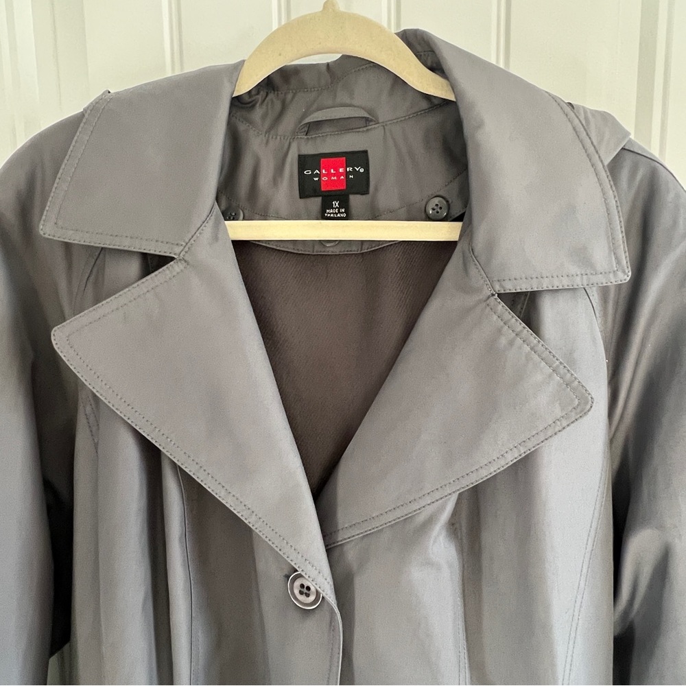 NWT Gallery Woman hooded gray trench coat - Picture 3 of 15